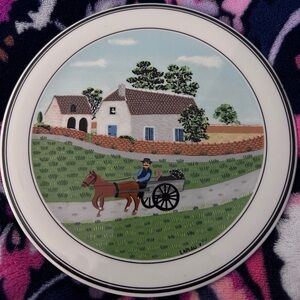 Vintage Villeroy & Boch Trivet, Design Naif by Laplau, “Going to Market,” 1980s